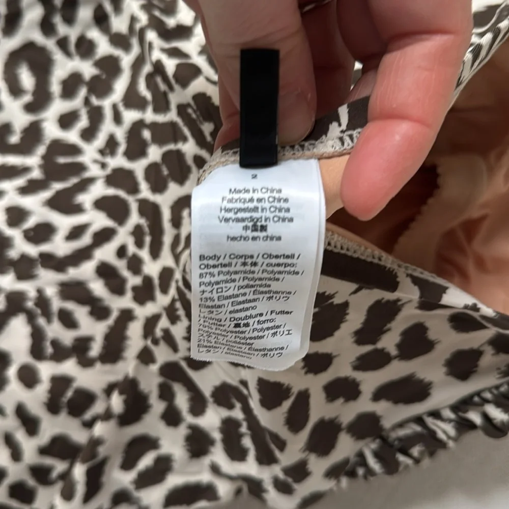 J.Crew Ruched bandeau one-piece swimsuit in leopard print.